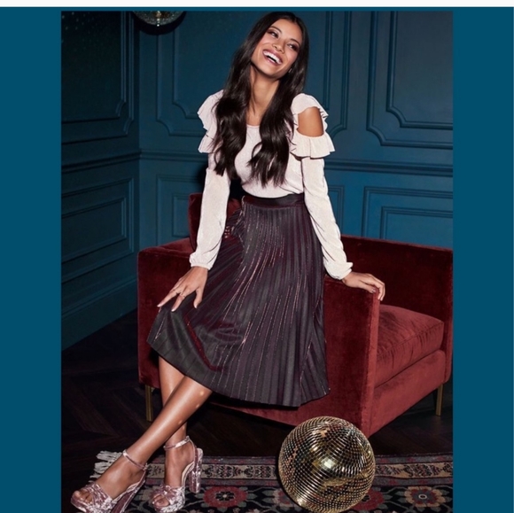 Lauren Conrad Metallic Accordion Pleat Skirt Size Large - Picture 7 of 8